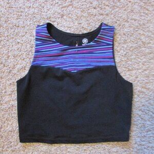 NWOT Gaiam Small Yoga Exercise Crop Tank Top Stretch Black Multi